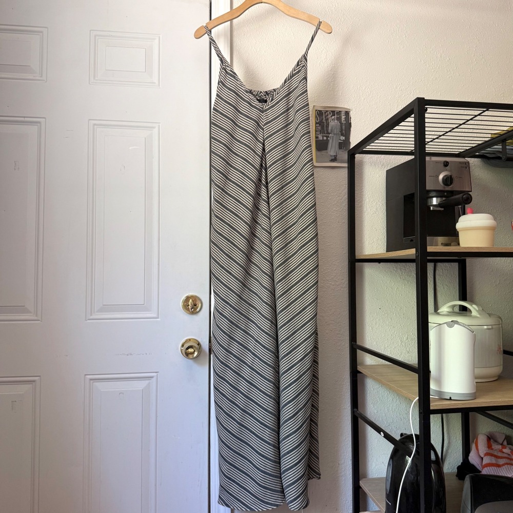 MOTHER grey cream striped cotton v-neck sleeveless maxi dress